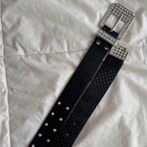 Y2K Black Rhinestone Studded Statement Belt - Size L/XL